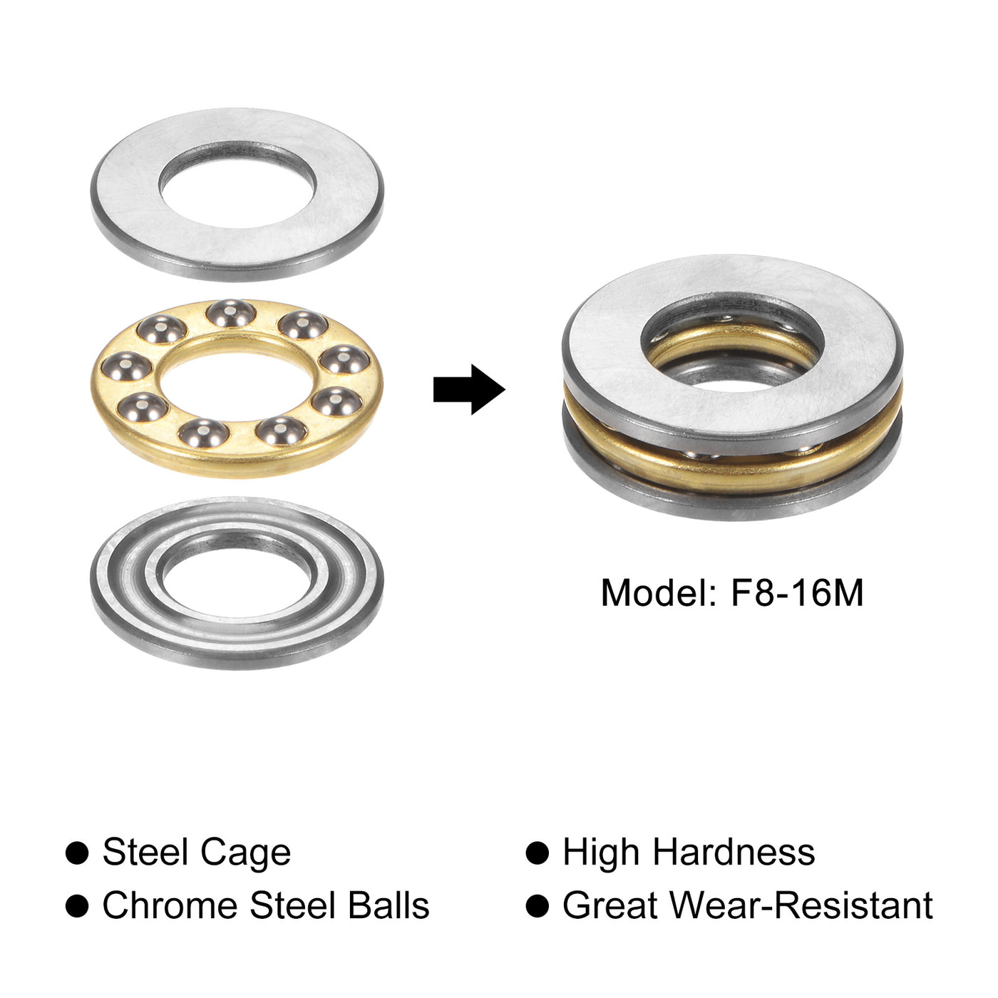 uxcell Uxcell F8-16M Thrust Ball Bearing 8x16x5mm Brass with Washers 10pcs