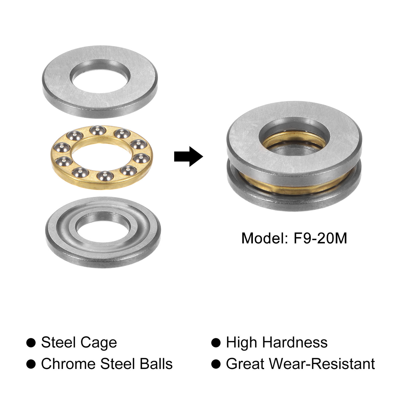 uxcell Uxcell F9-20M Thrust Ball Bearing 9x20x7mm Brass with Washers ABEC3 4pcs
