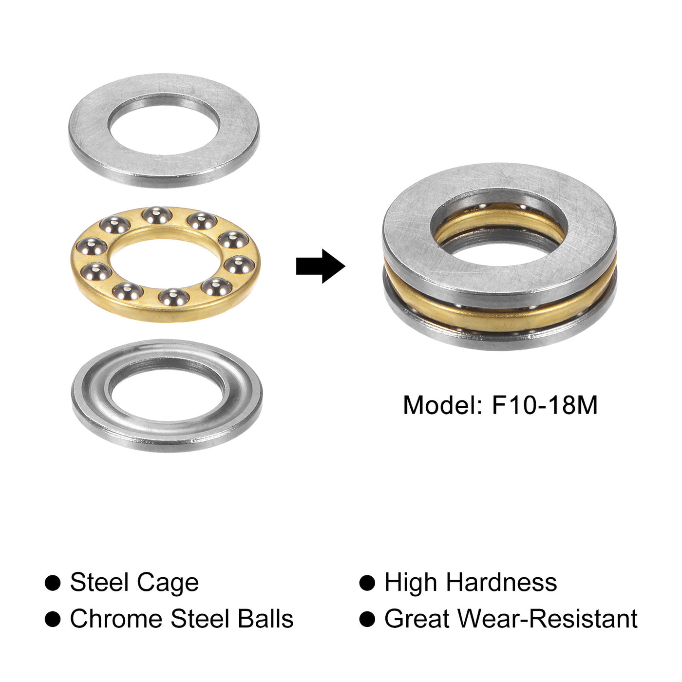 uxcell Uxcell F10-18M Thrust Ball Bearing 10x18x5.5mm Brass with Washers ABEC3 2pcs