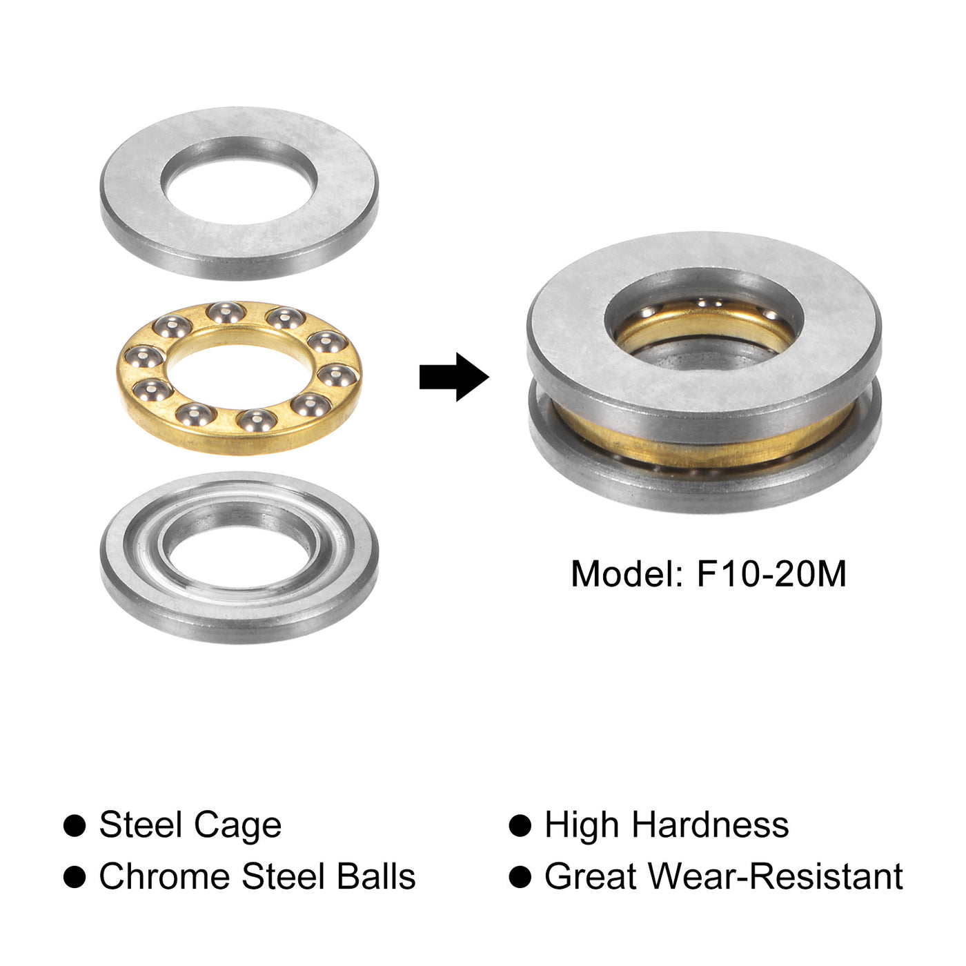 uxcell Uxcell F10-20M Thrust Ball Bearing 10x20x5.5mm Brass with Washers 4pcs