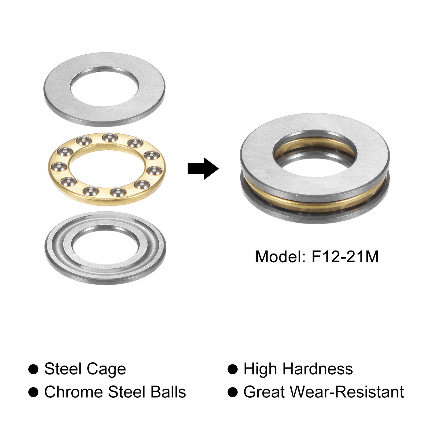 uxcell Uxcell F12-21M Thrust Ball Bearing 11x21x5mm Brass with Washers 5pcs