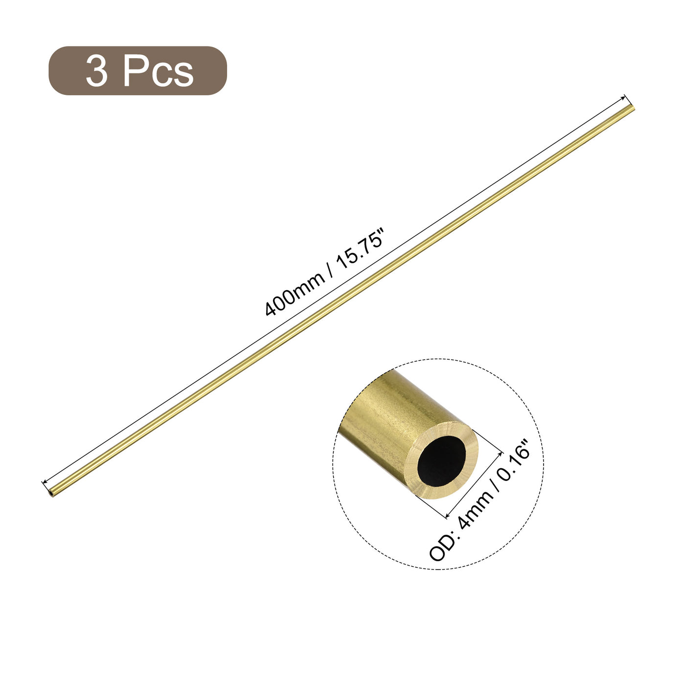 uxcell Uxcell 3Pcs 4mm x 1mm x 400mm Seamless Straight Brass Tube for Industry DIY Projects