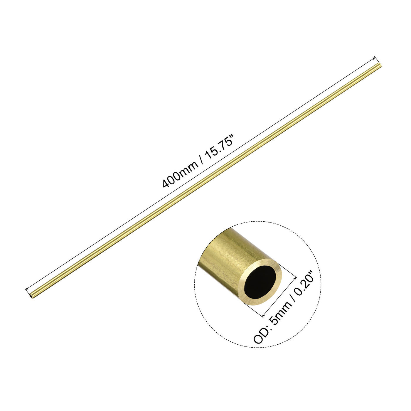 uxcell Uxcell 5mm x 1mm x 400mm Seamless Straight Brass Tube for Industry DIY Projects