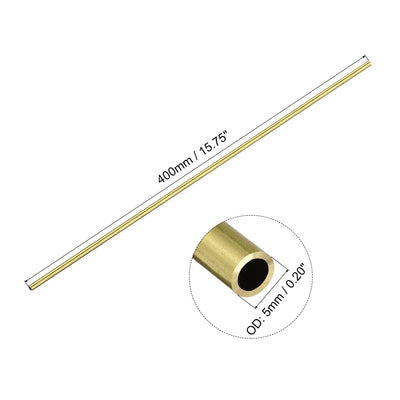 Harfington Uxcell 5mm x 1mm x 400mm Seamless Straight Brass Tube for Industry DIY Projects