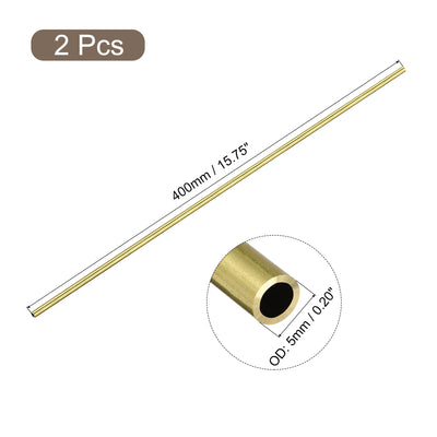 Harfington Uxcell 2Pcs 5mm x 1mm x 400mm Seamless Straight Brass Tube for Industry DIY Projects