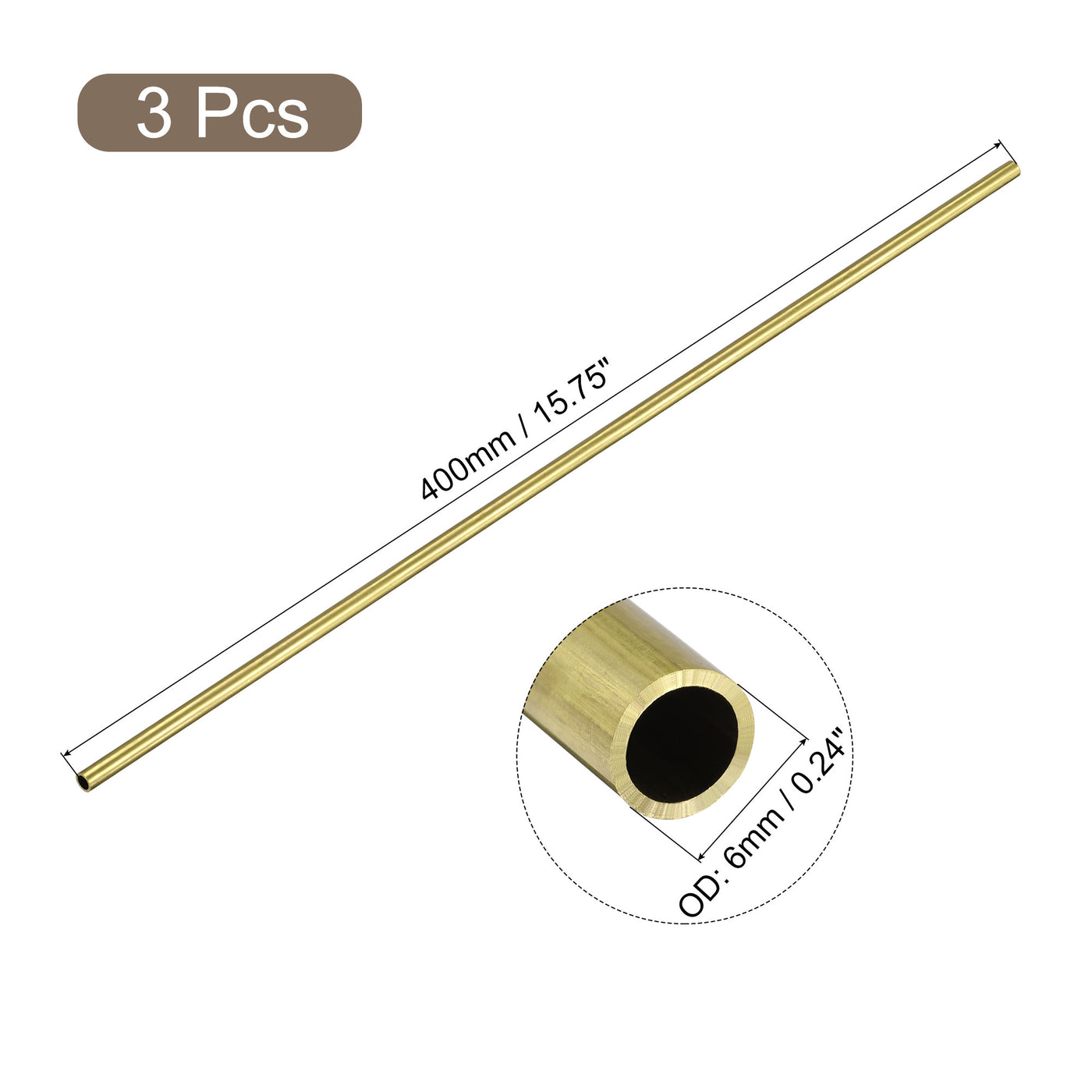 uxcell Uxcell 3Pcs 6mm x 1mm x 400mm Seamless Straight Brass Tube for Industry DIY Projects