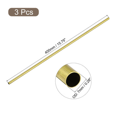 Harfington Uxcell 3Pcs 7mm x 0.2mm x 400mm Seamless Straight Brass Tube for Industry DIY Projects