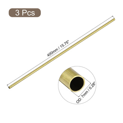 Harfington Uxcell 3Pcs 7mm x 0.5mm x 400mm Seamless Straight Brass Tube for Industry DIY Projects