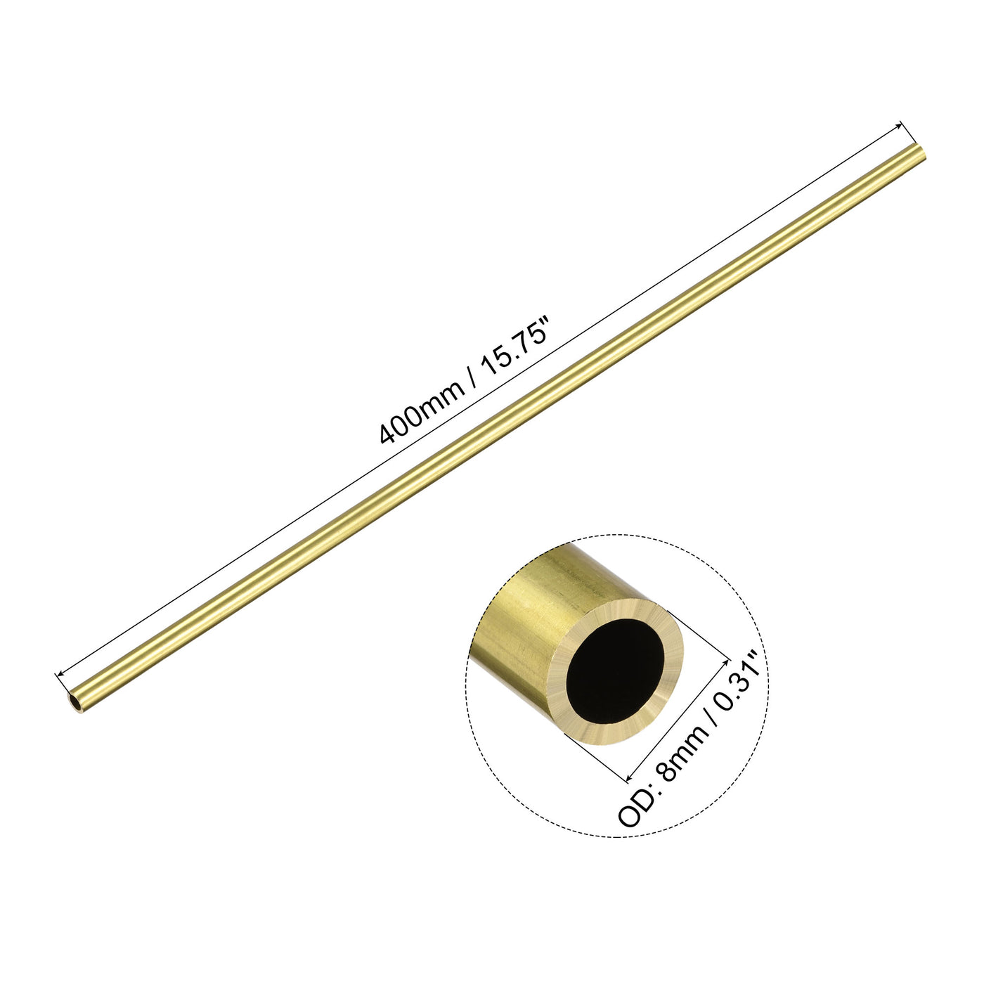 uxcell Uxcell 8mm x 1.5mm x 400mm Seamless Straight Brass Tube for Industry DIY Projects