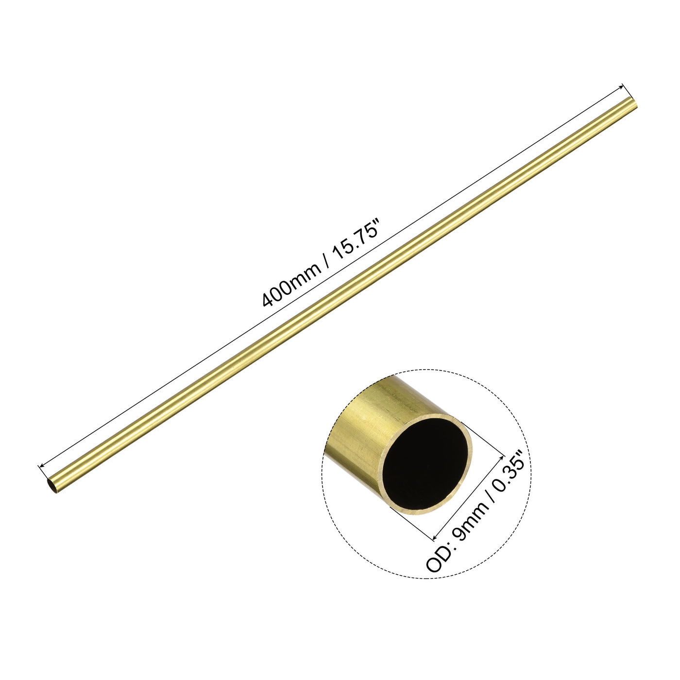 uxcell Uxcell 9mm x 0.5mm x 400mm Seamless Straight Brass Tube for Industry DIY Projects