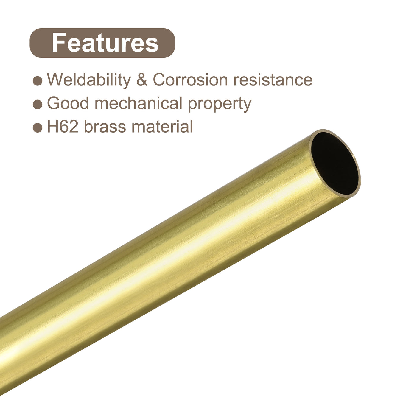 uxcell Uxcell 9mm x 0.5mm x 400mm Seamless Straight Brass Tube for Industry DIY Projects