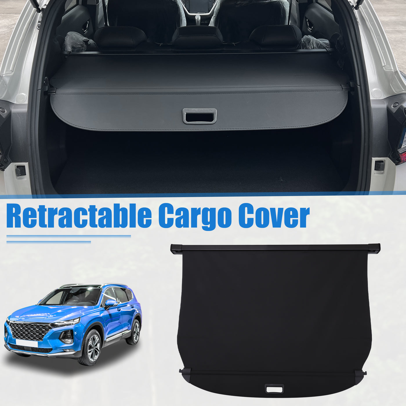 uxcell Uxcell Retractable Cargo Cover for Hyundai Santa Fe 2019-2023 2 Row Waterproof Non Slip SUV Rear Trunk Shielding Shade Black
