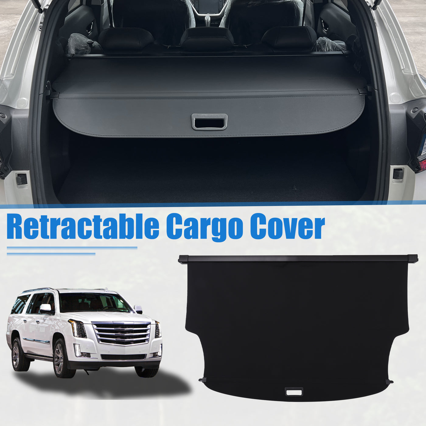 uxcell Uxcell Retractable Cargo Cover for Cadillac Escalade for Chevrolet Suburban Waterproof Non Slip SUV Rear Trunk Shielding Shade Black