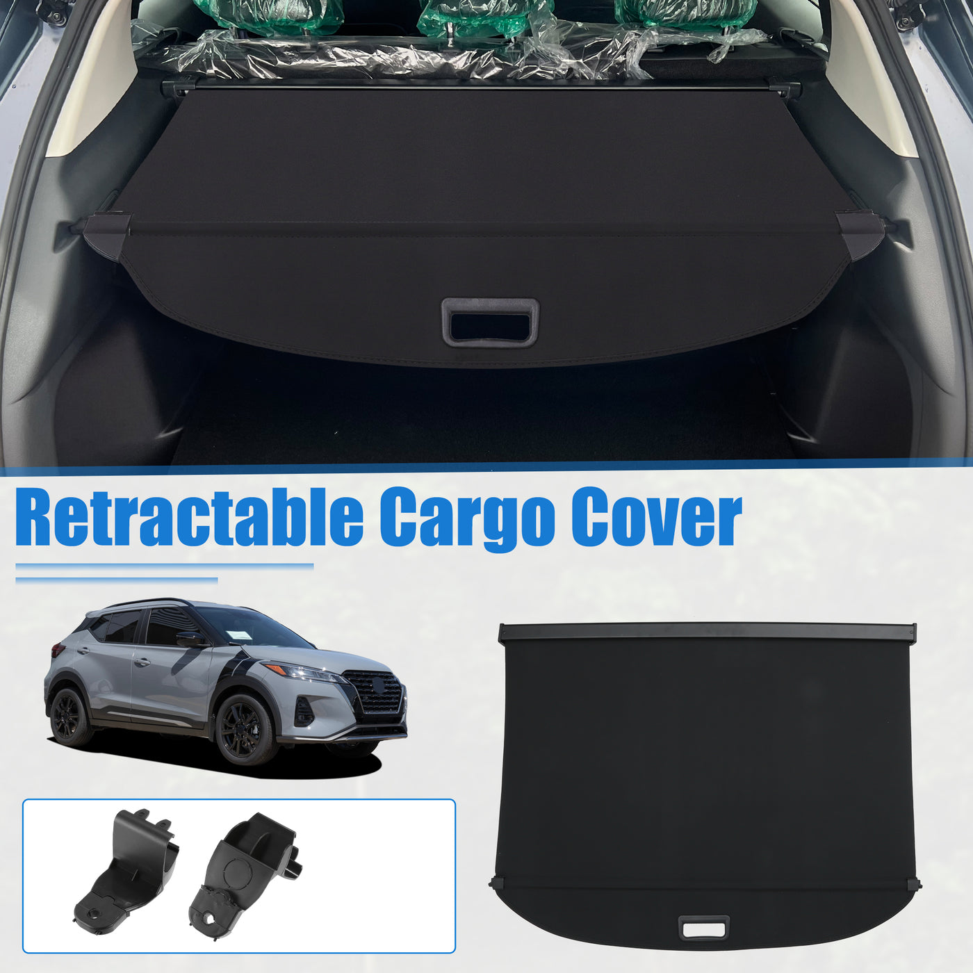 uxcell Uxcell Retractable Cargo Cover for Nissan Kicks 2018-2023 Waterproof Non Slip SUV Rear Trunk Shielding Shade Black