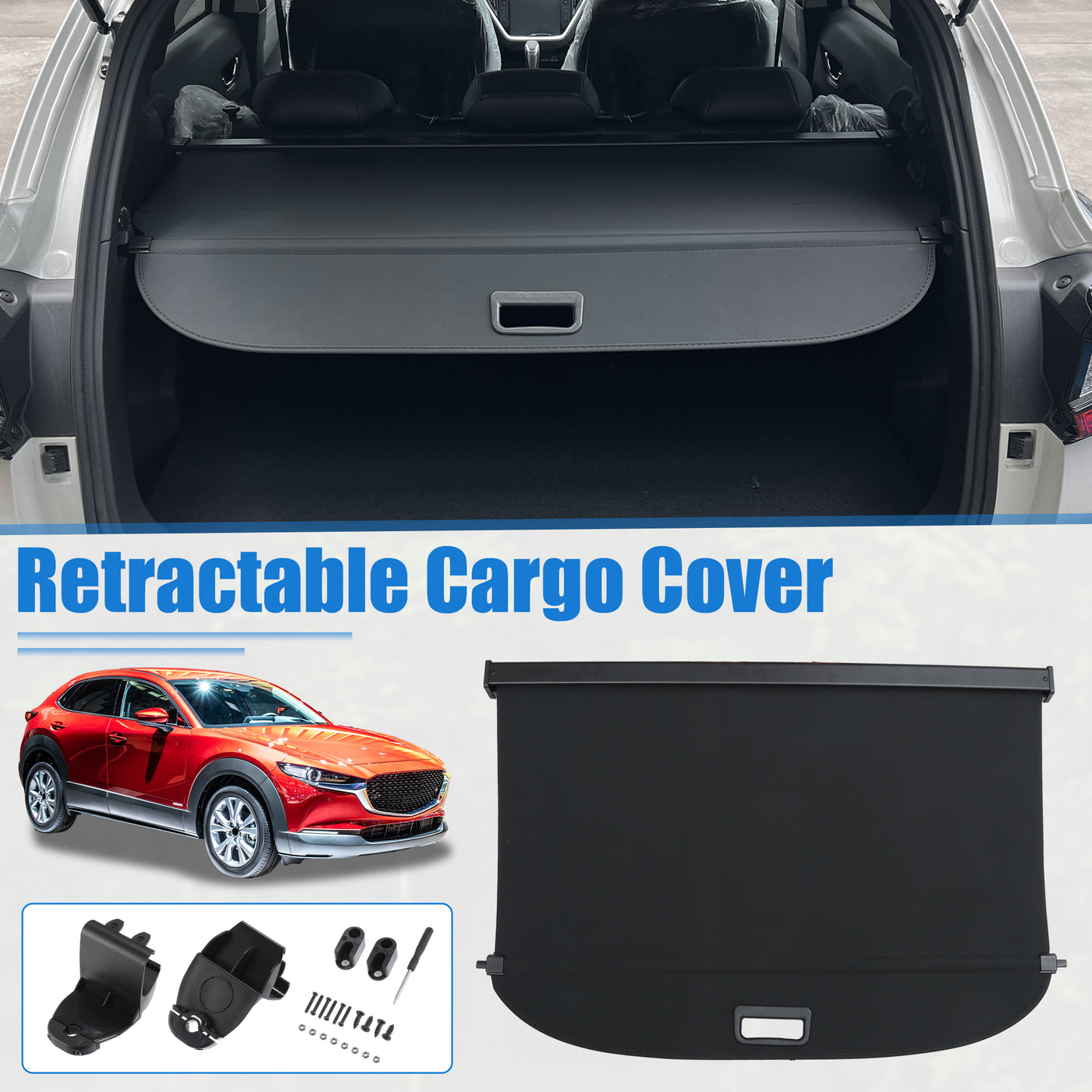uxcell Uxcell Retractable Cargo Cover for Mazda CX-30 2020-2023 Waterproof Non Slip SUV Rear Trunk Shielding Shade Black