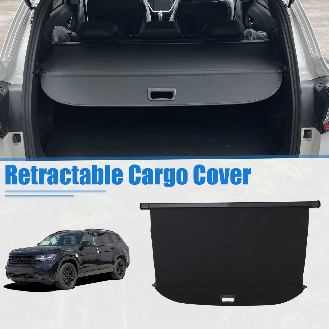 uxcell Uxcell Retractable Cargo Cover for Volkswagen Atlas/Teramont 2020-2023 Waterproof Non Slip SUV Rear Trunk Shielding Shade Black