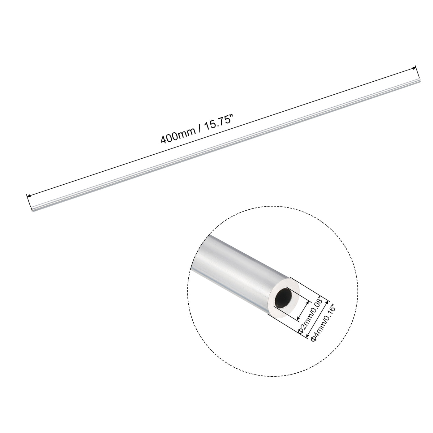 uxcell Uxcell 4mm OD 2mm Inner Dia 400mm Length 6063 Aluminum Tube for Industry DIY Project