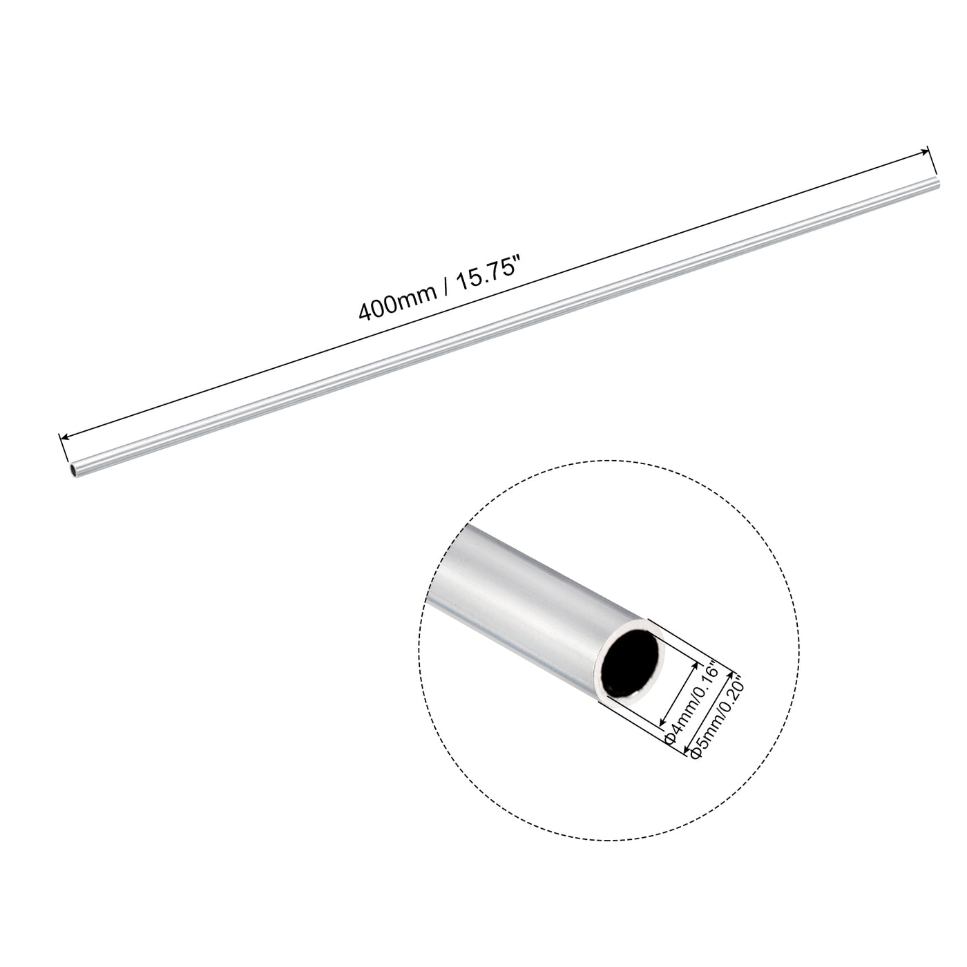 uxcell Uxcell 5mm OD 4mm Inner Dia 400mm Length 6063 Aluminum Tube for Industry DIY Project