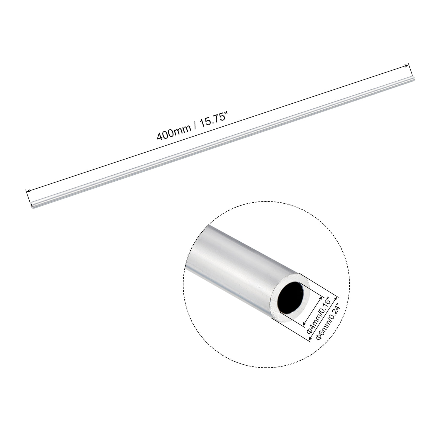 uxcell Uxcell 6mm OD 4mm Inner Dia 400mm Length 6063 Aluminum Tube for Industry DIY Project