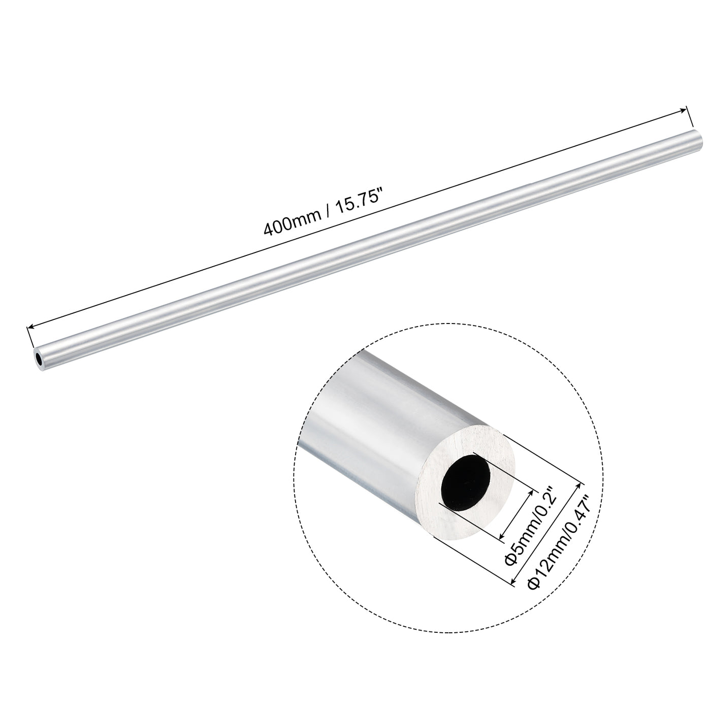 uxcell Uxcell 12mm OD 5mm Inner Dia 400mm Length 6063 Aluminum Tube for Industry DIY Project