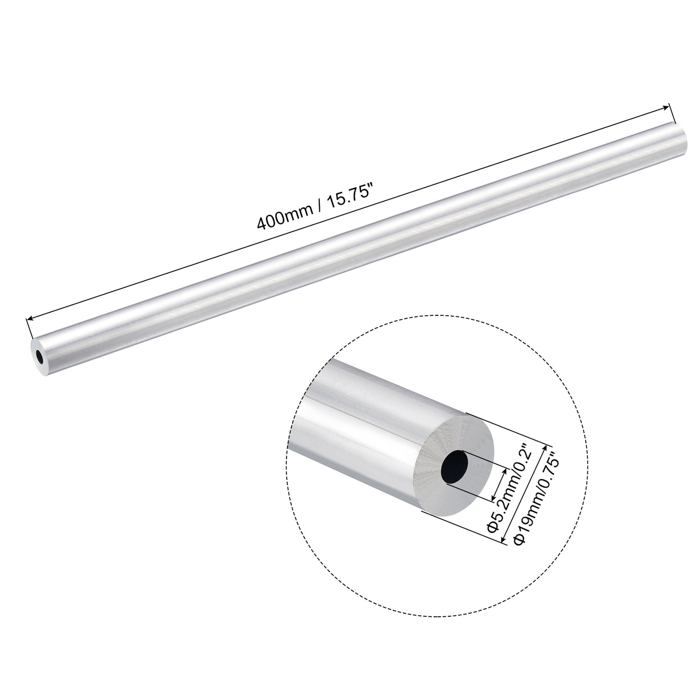 uxcell Uxcell 19mm OD 5.2mm Inner Dia 400mm Length 6063 Aluminum Tube for Industry DIY Project