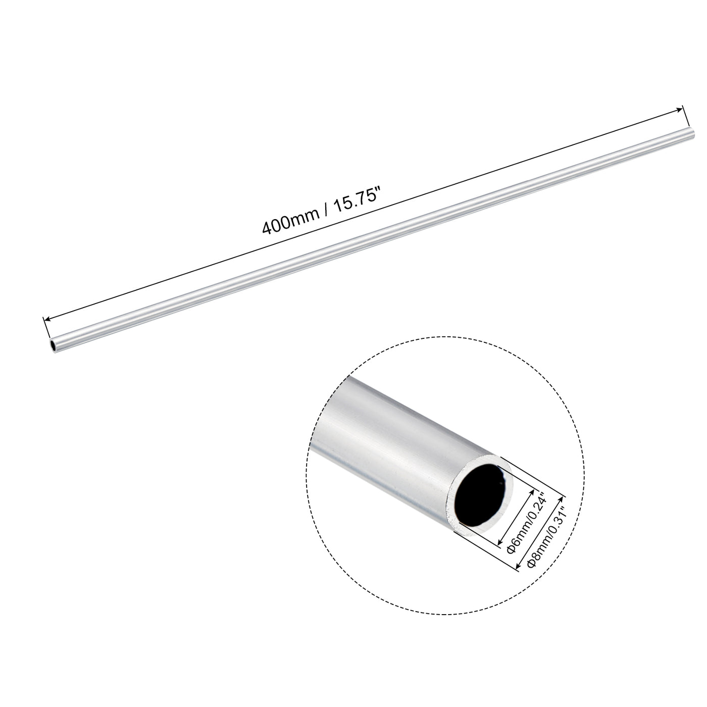 uxcell Uxcell 8mm OD 6mm Inner Dia 400mm Length 6063 Aluminum Tube for Industry DIY Project