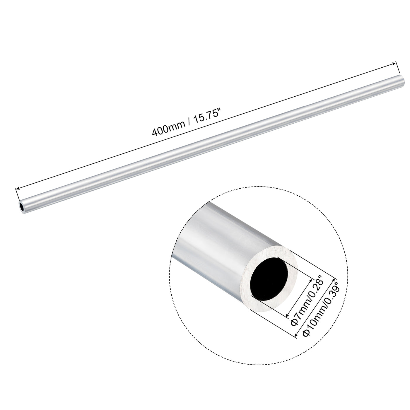 uxcell Uxcell 10mm OD 7mm Inner Dia 400mm Length 6063 Aluminum Tube for Industry DIY Project