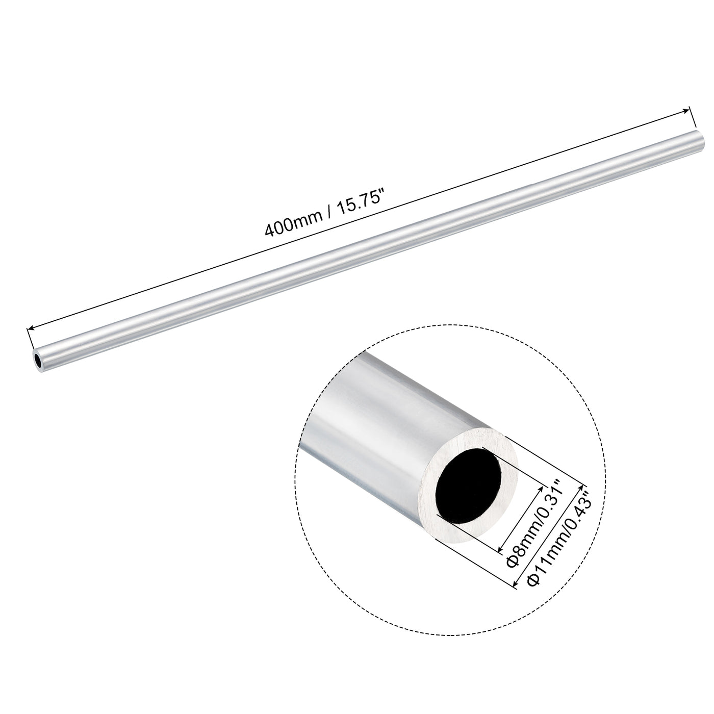 uxcell Uxcell 11mm OD 8mm Inner Dia 400mm Length 6063 Aluminum Tube for Industry DIY Project