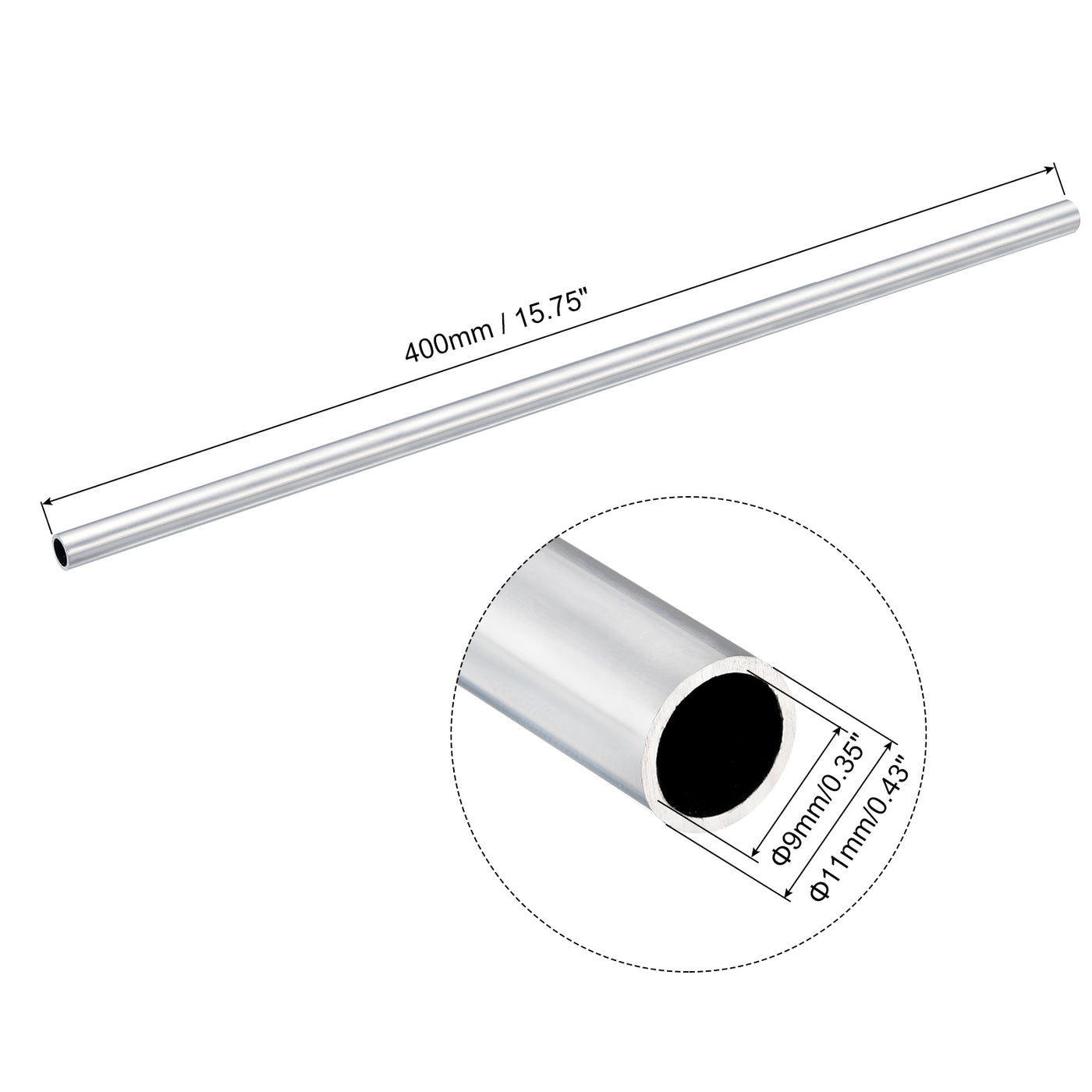 uxcell Uxcell 11mm OD 9mm Inner Dia 400mm Length 6063 Aluminum Tube for Industry DIY Project