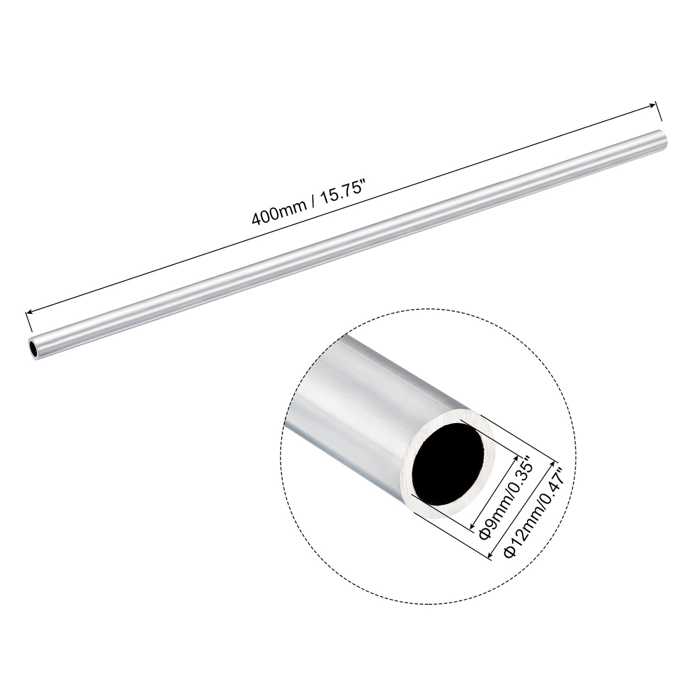 uxcell Uxcell 12mm OD 9mm Inner Dia 400mm Length 6063 Aluminum Tube for Industry DIY Project