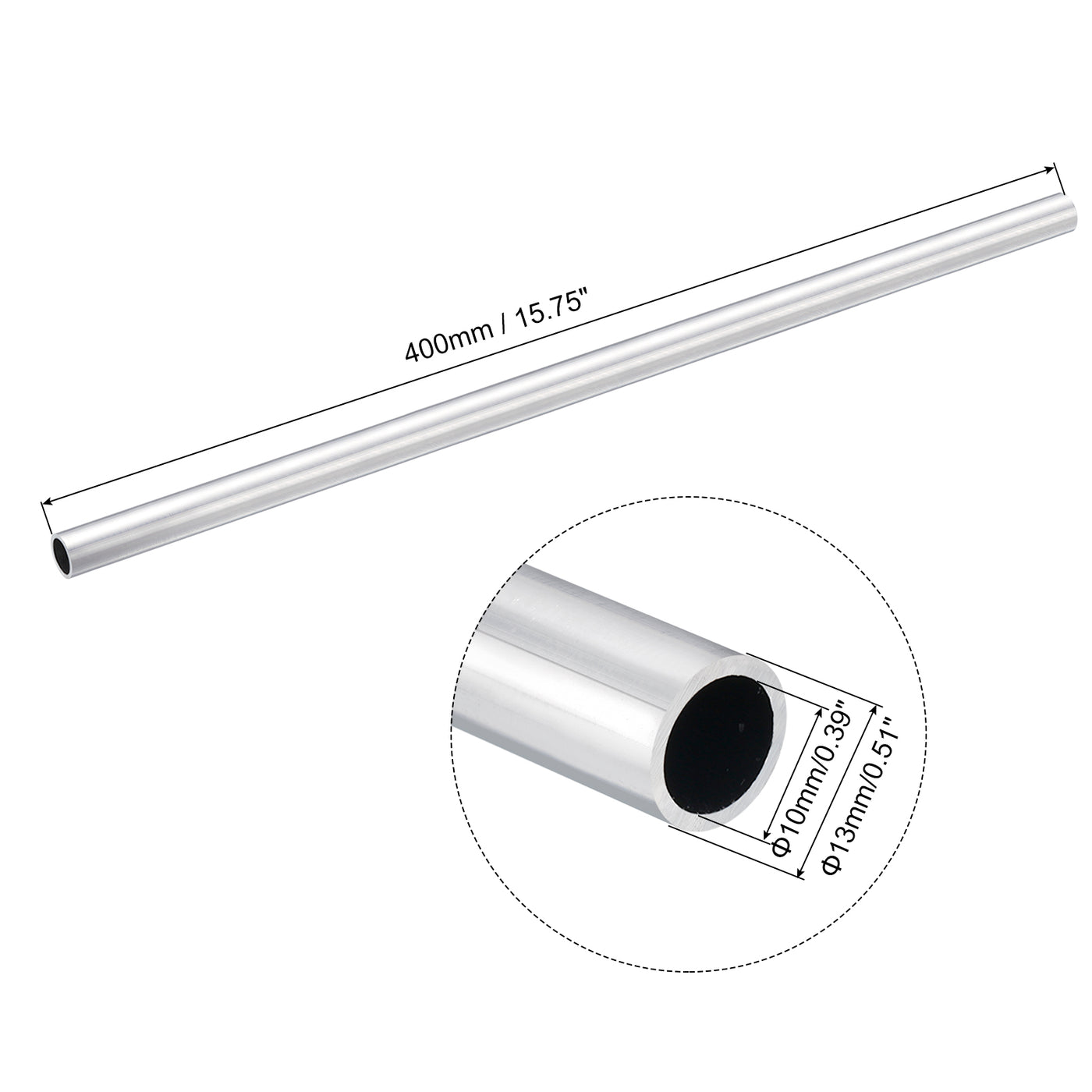 uxcell Uxcell 13mm OD 10mm Inner Dia 400mm Length 6063 Aluminum Tube for Industry DIY Project