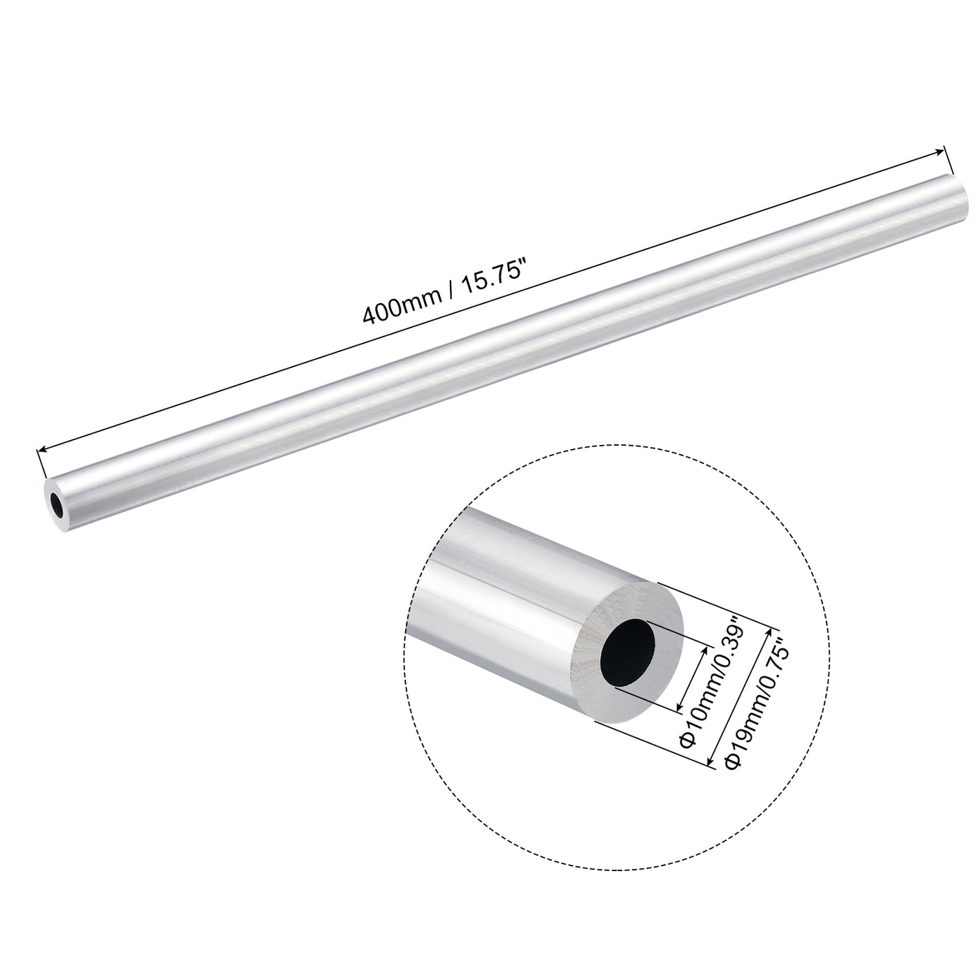 uxcell Uxcell 19mm OD 10mm Inner Dia 400mm Length 6063 Aluminum Tube for Industry DIY Project