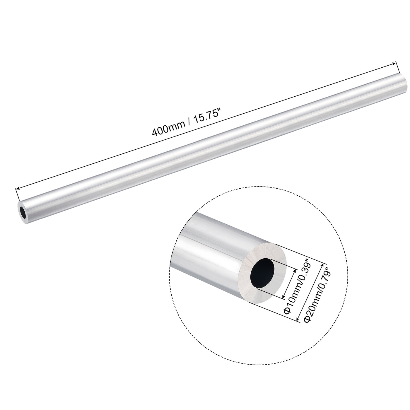 uxcell Uxcell 20mm OD 10mm Inner Dia 400mm Length 6063 Aluminum Tube for Industry DIY Project