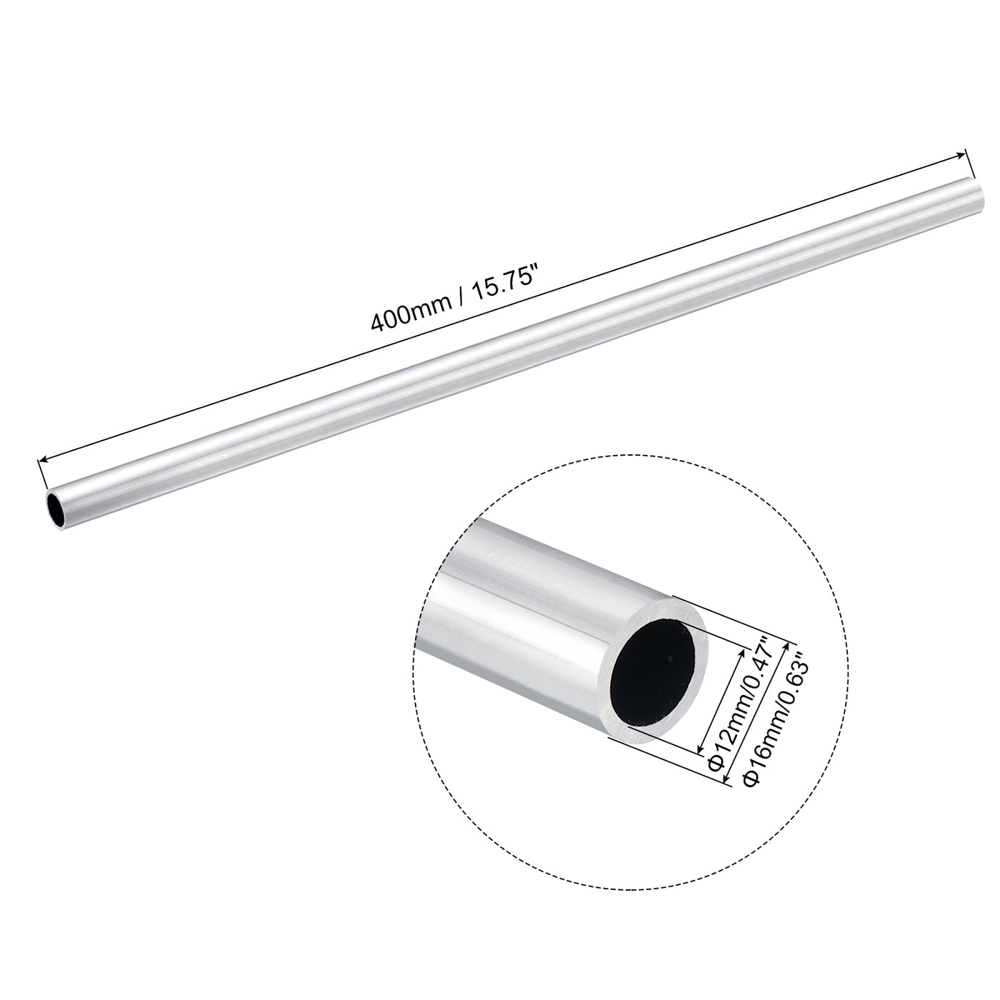 uxcell Uxcell 16mm OD 12mm Inner Dia 400mm Length 6063 Aluminum Tube for Industry DIY Project