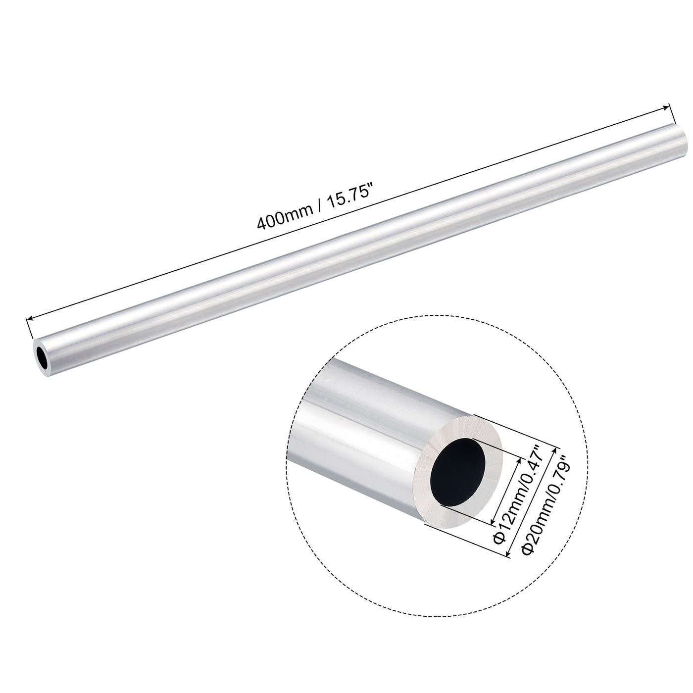 uxcell Uxcell 20mm OD 12mm Inner Dia 400mm Length 6063 Aluminum Tube for Industry DIY Project