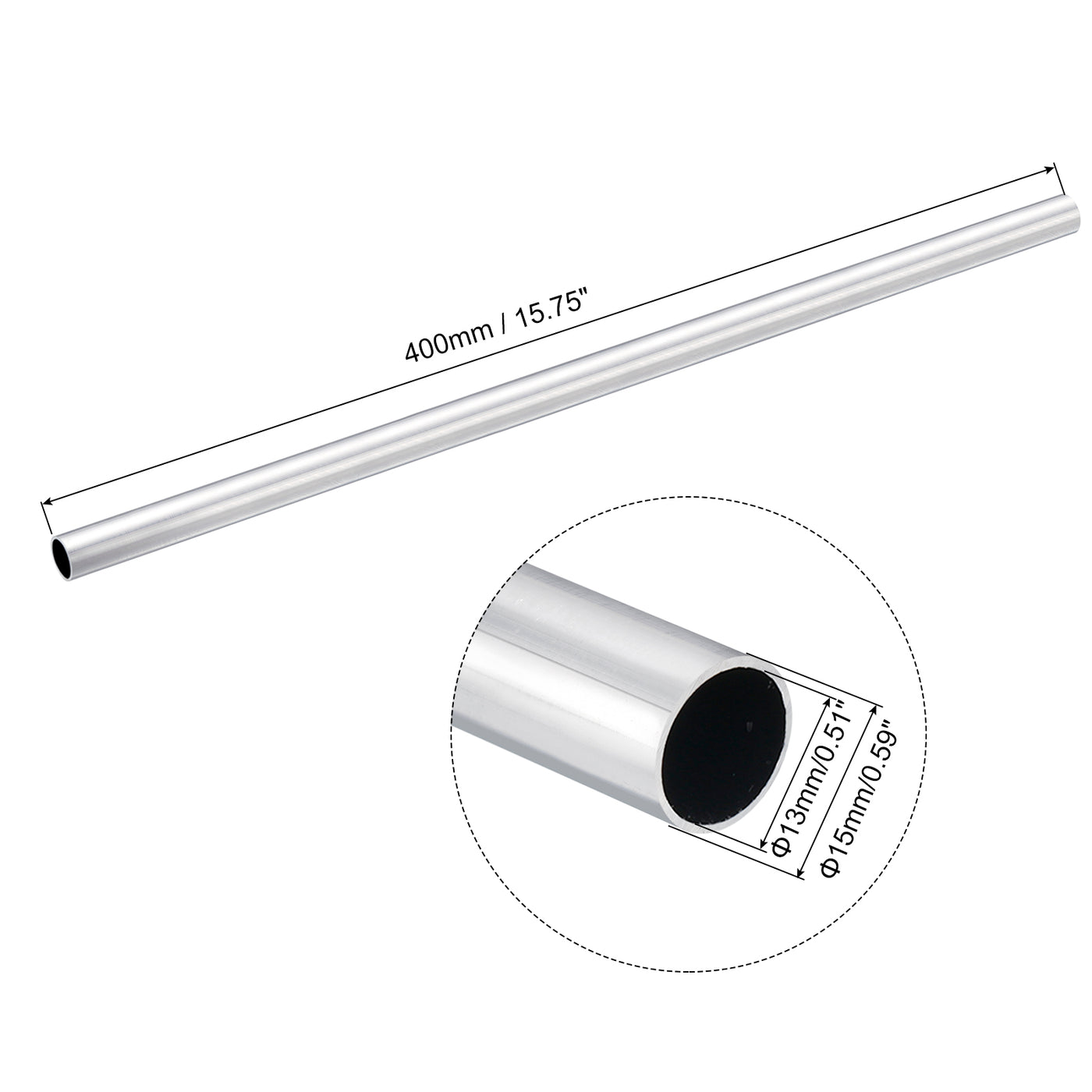 uxcell Uxcell 15mm OD 13mm Inner Dia 400mm Length 6063 Aluminum Tube for Industry DIY Project