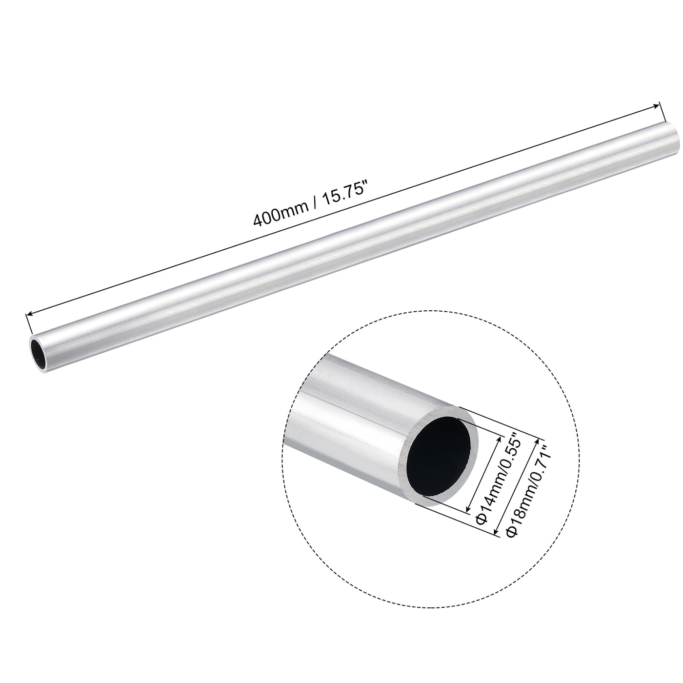 uxcell Uxcell 18mm OD 14mm Inner Dia 400mm Length 6063 Aluminum Tube for Industry DIY Project