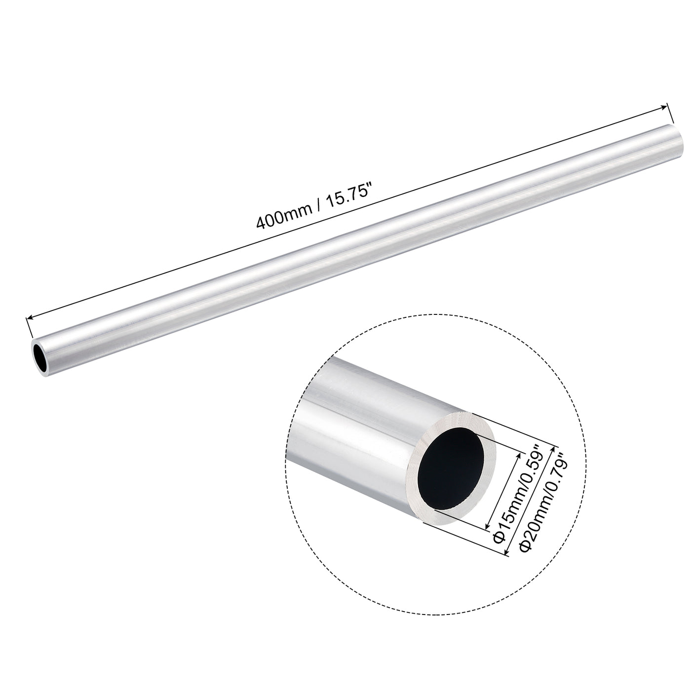 uxcell Uxcell 20mm OD 15mm Inner Dia 400mm Length 6063 Aluminum Tube for Industry DIY Project