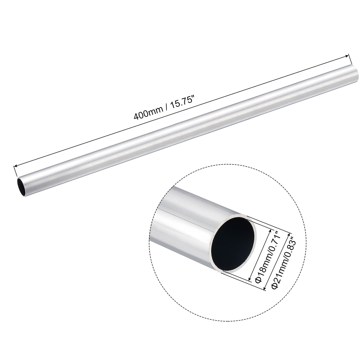 uxcell Uxcell 21mm OD 18mm Inner Dia 400mm Length 6063 Aluminum Tube for Industry DIY Project