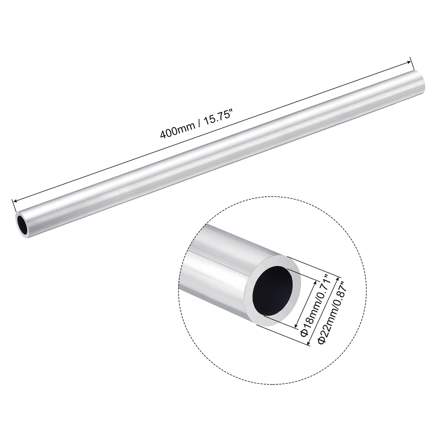 uxcell Uxcell 22mm OD 18mm Inner Dia 400mm Length 6063 Aluminum Tube for Industry DIY Project