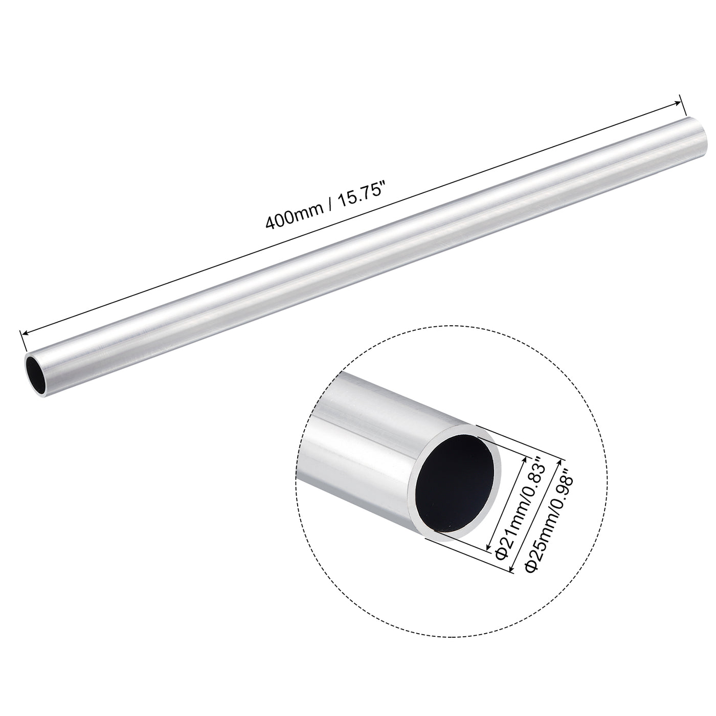 uxcell Uxcell 25mm OD 21mm Inner Dia 400mm Length 6063 Aluminum Tube for Industry DIY Project