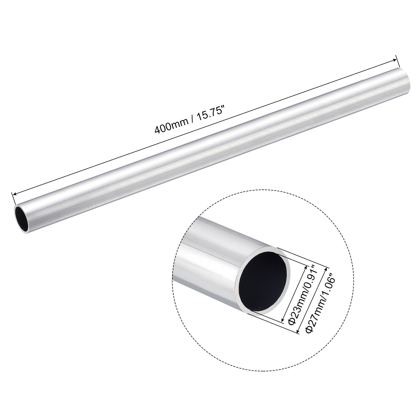 uxcell Uxcell 27mm OD 23mm Inner Dia 400mm Length 6063 Aluminum Tube for Industry DIY Project