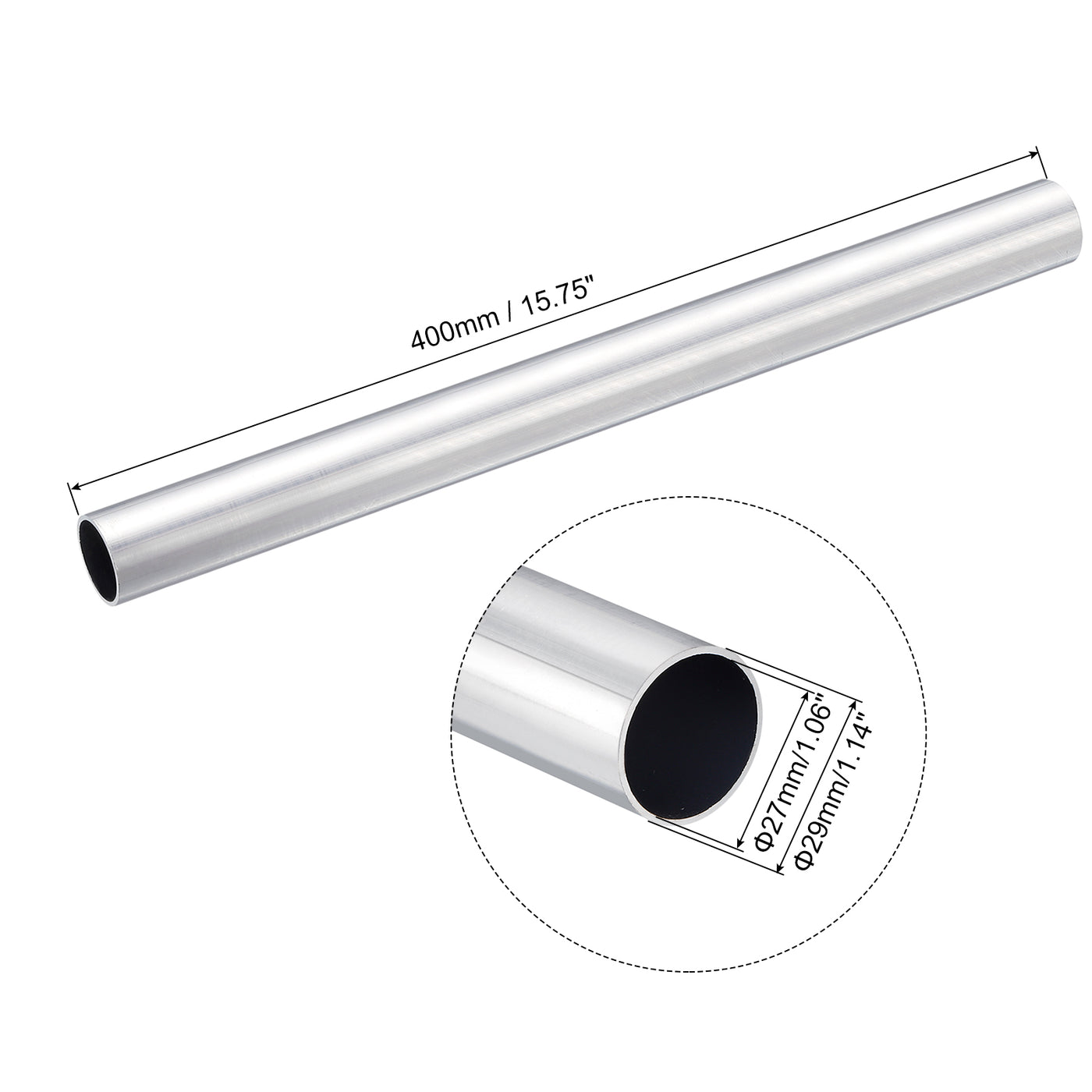 uxcell Uxcell 29mm OD 27mm Inner Dia 400mm Length 6063 Aluminum Tube for Industry DIY Project
