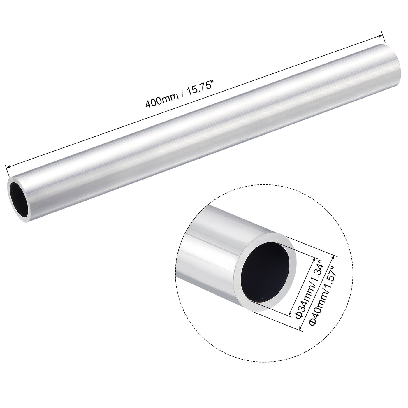 uxcell Uxcell 40mm OD 34mm Inner Dia 400mm Length 6063 Aluminum Tube for Industry DIY Project