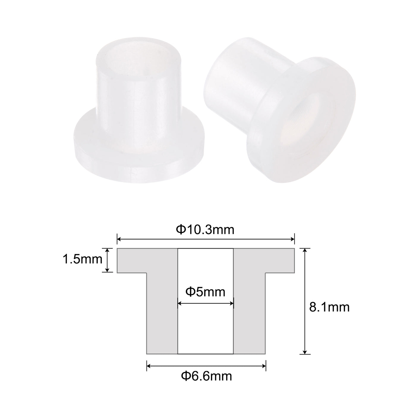uxcell Uxcell 12pcs Flanged Sleeve Bearings 5mm ID 6.6mm OD 8.1mm Length Nylon Bushings, White