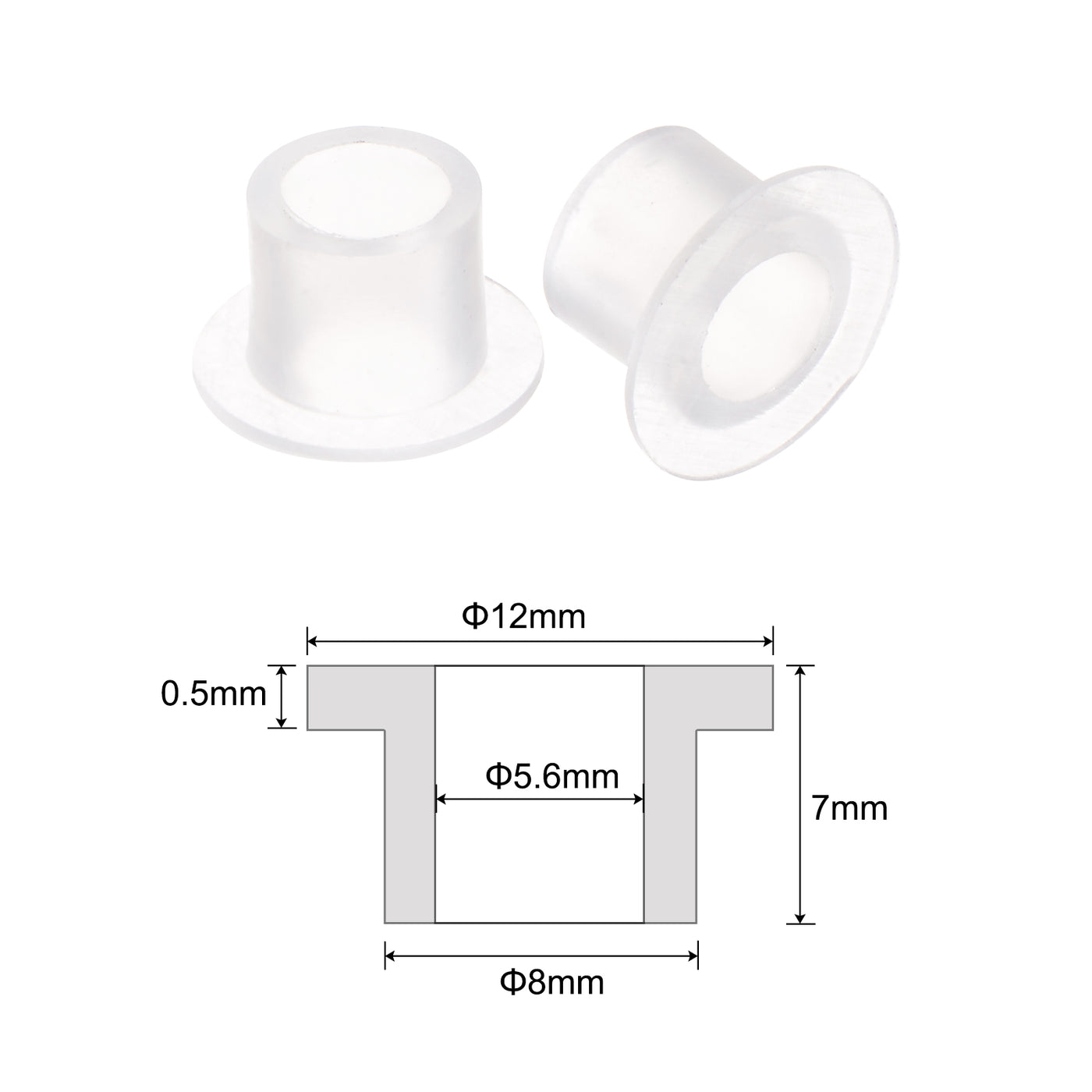 uxcell Uxcell 12pcs Flanged Sleeve Bearings 5.6mm ID 8mm OD 7mm L, Nylon Bushings, Translucent