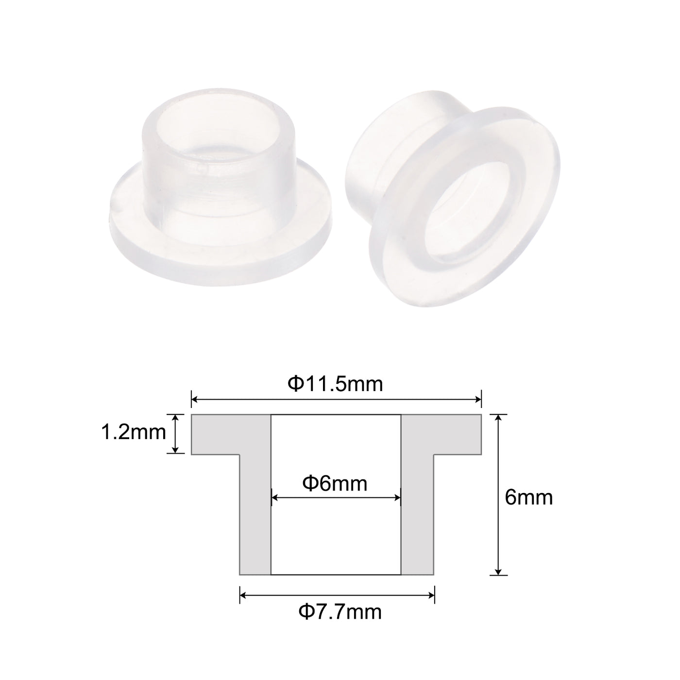 uxcell Uxcell 12pcs Flanged Sleeve Bearings 6mm ID 7.7mm OD 6mm Length Nylon Bushings, White