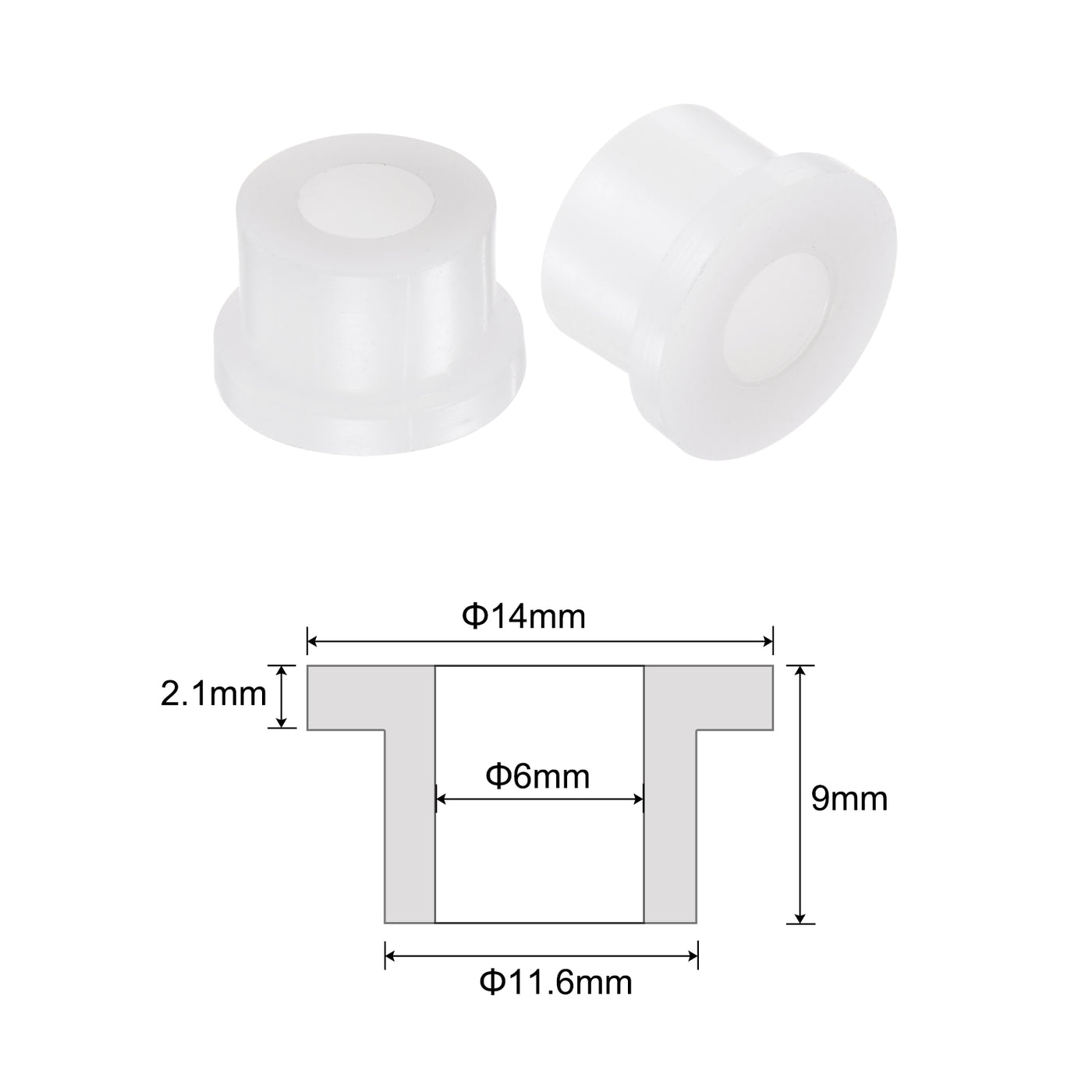uxcell Uxcell 12pcs Flanged Sleeve Bearings 6mm ID 11.6mm OD 9mm Length Nylon Bushings, White