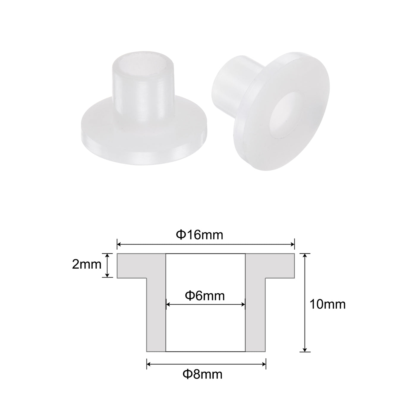uxcell Uxcell 12pcs Flanged Sleeve Bearings 6mm ID 8mm OD 10mm Length Nylon Bushings, White