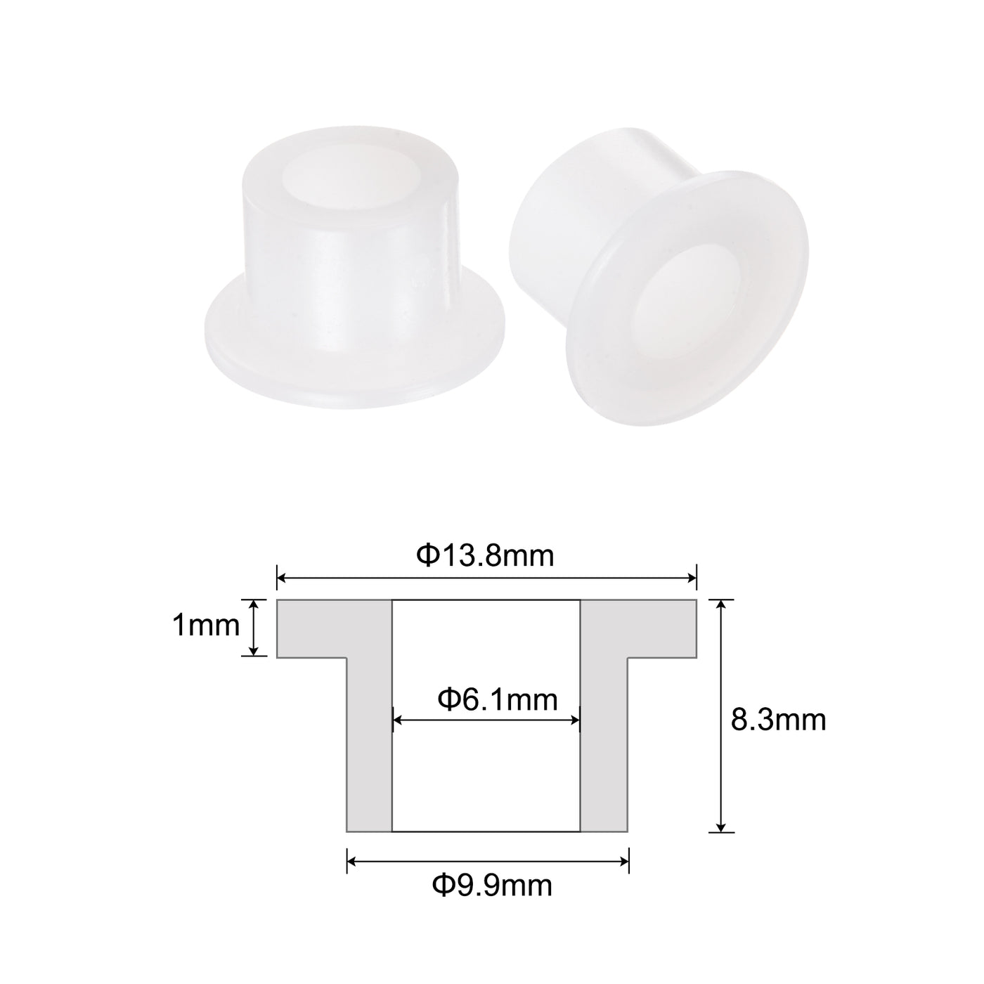 uxcell Uxcell 12pcs Flanged Sleeve Bearings 6.1mm ID 9.9mm OD 8.3mm Length Nylon Bushing White